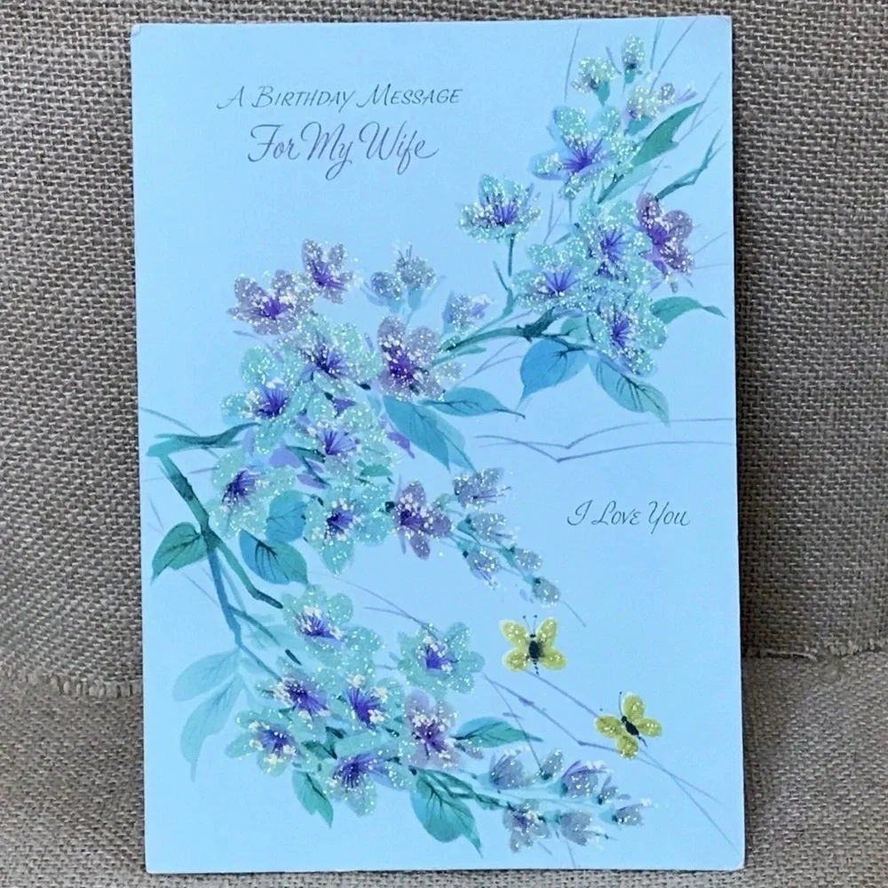 Vintage Gibson Pop Out Honeycomb Used Wife Birthday Card Blue Floral Ephemera